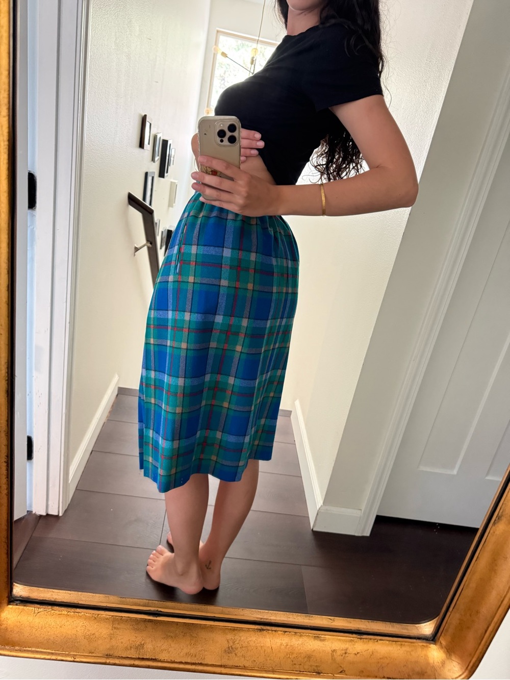 Pendleton Blue and Green Plaid Pleated Midi Skirt - Picture 2 of 7